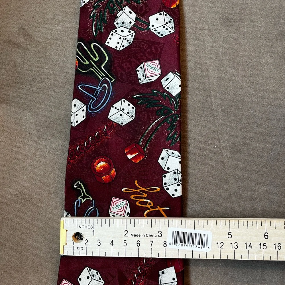 Tabasco Burgundy Silk Tie with Las Vegas Theme Dice and Cactus